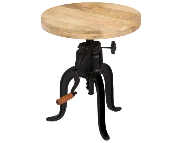 Sonata H Странична маса, 45x(45-62) cм, мангово дърво масив и чугун