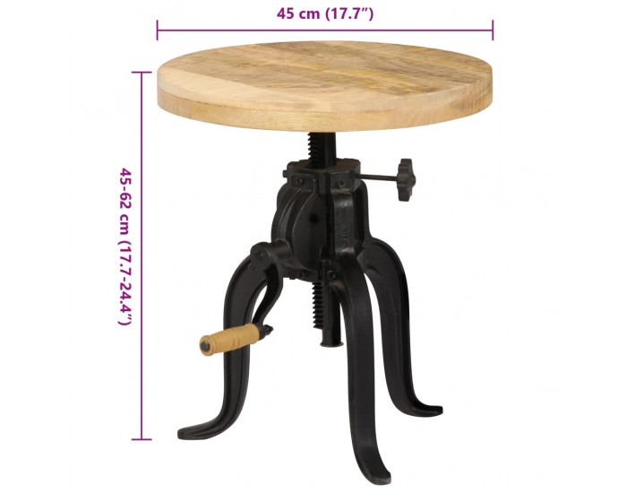 Sonata H Странична маса, 45x(45-62) cм, мангово дърво масив и чугун