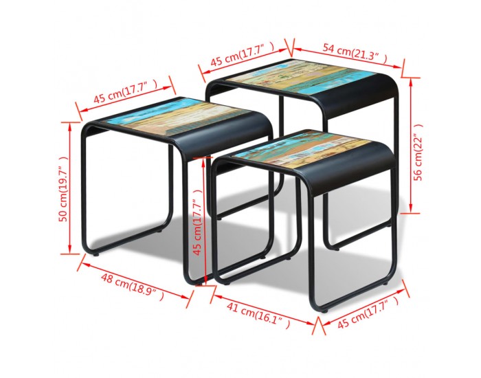 Sonata H Три стифиращи масички за кафе, регенерирано дърво масив