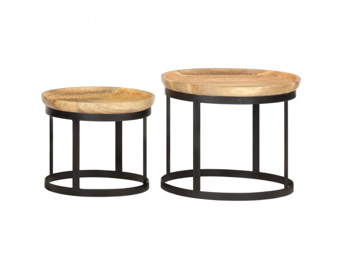 Sonata H Странични кръгли маси, 2 бр, мангово дърво масив и стомана