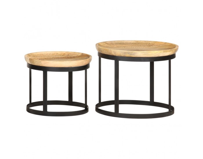 Sonata H Странични кръгли маси, 2 бр, мангово дърво масив и стомана