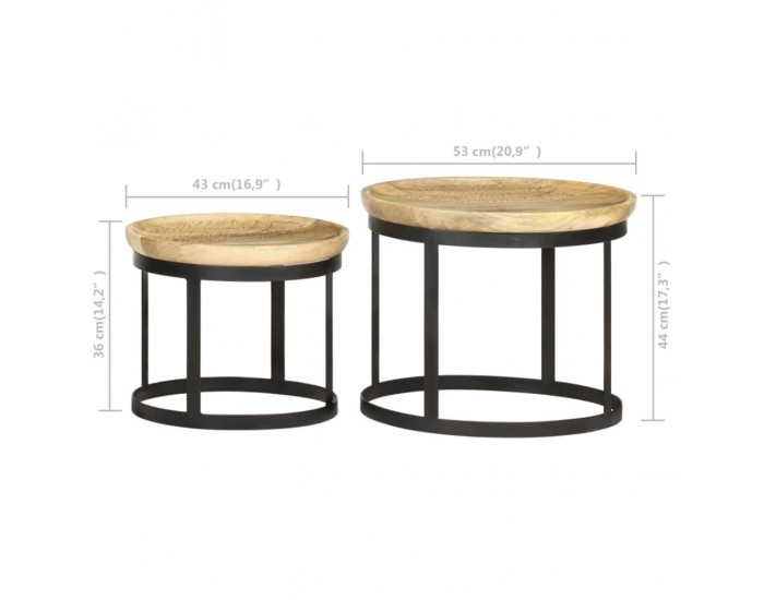 Sonata H Странични кръгли маси, 2 бр, мангово дърво масив и стомана