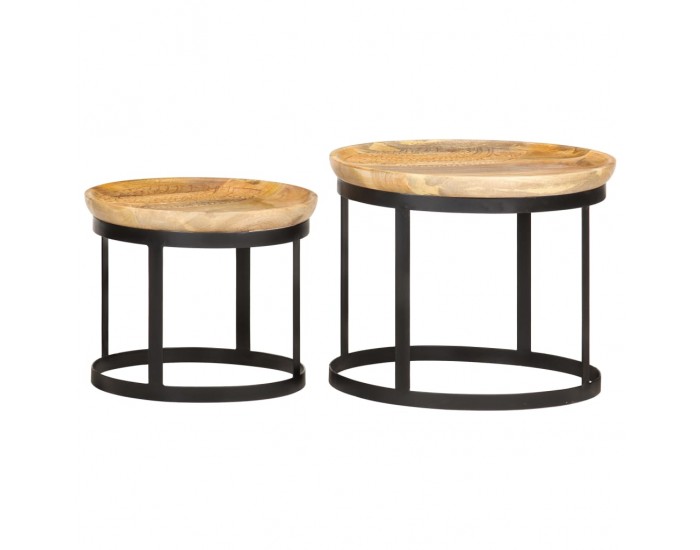 Sonata H Странични кръгли маси, 2 бр, мангово дърво масив и стомана
