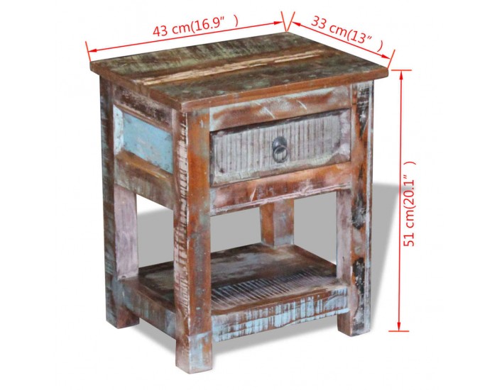 Sonata H Масичка с 1 чекмедже, регенерирано дърво масив, 43x33x51 cм