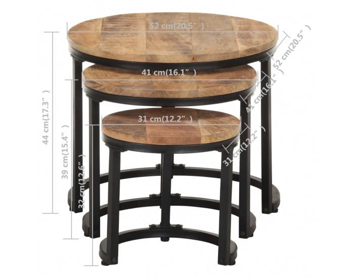 Sonata H Странични маси, 3 бр, грубо мангово дърво