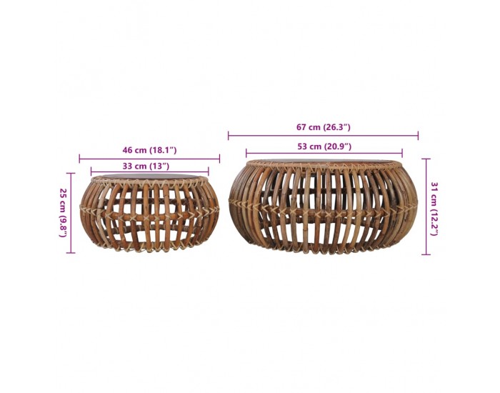 Sonata H Маси за кафе, 2 бр, естествен ратан