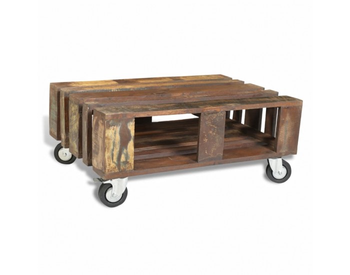 Sonata H Холна маса от регенерирана дървесина, 4 колела