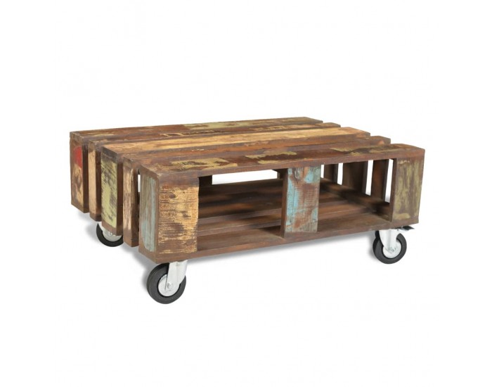 Sonata H Холна маса от регенерирана дървесина, 4 колела