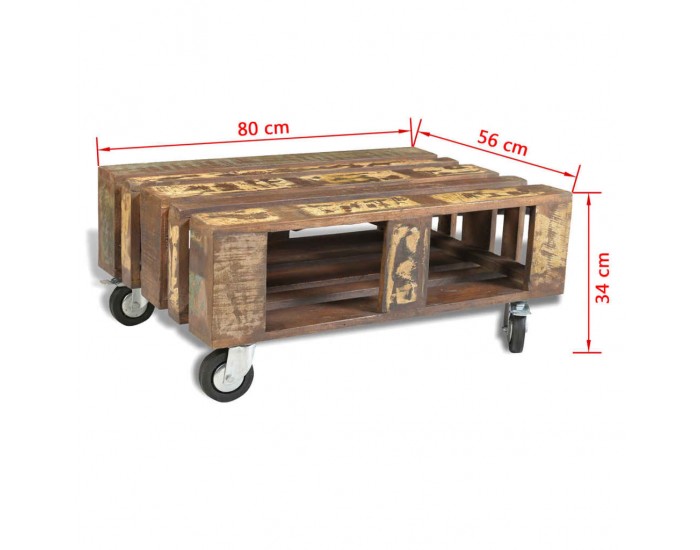 Sonata H Холна маса от регенерирана дървесина, 4 колела