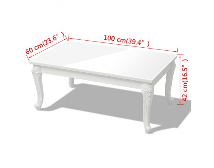Sonata H Маса за кафе, 100x60x42 cм, силен гланц, бяла