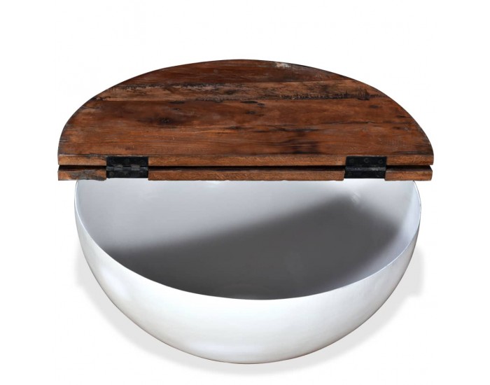 Sonata H Маса за кафе, регенерирано дърво масив, бяла, форма на купа