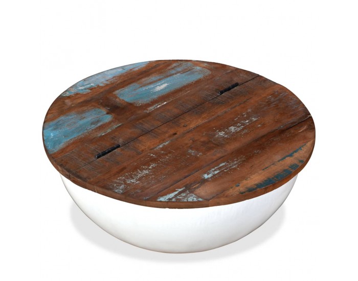 Sonata H Маса за кафе, регенерирано дърво масив, бяла, форма на купа