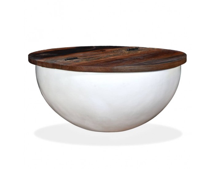 Sonata H Маса за кафе, регенерирано дърво масив, бяла, форма на купа