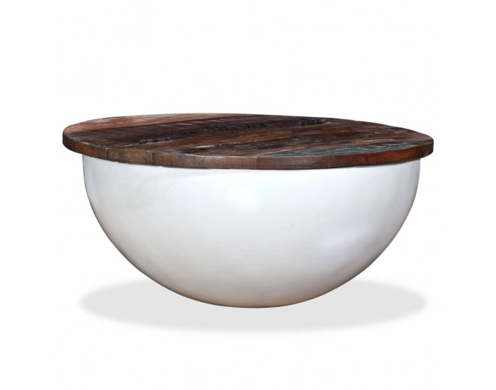 Sonata H Маса за кафе, регенерирано дърво масив, бяла, форма на купа