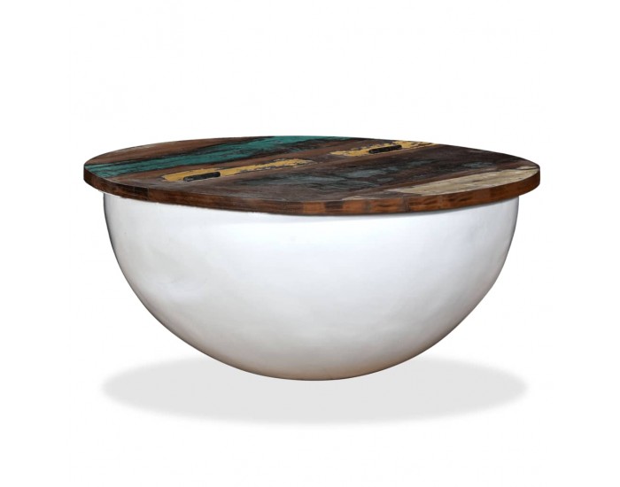 Sonata H Маса за кафе, регенерирано дърво масив, бяла, форма на купа