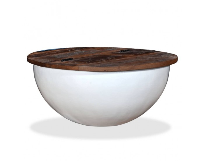 Sonata H Маса за кафе, регенерирано дърво масив, бяла, форма на купа