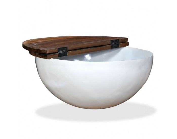 Sonata H Маса за кафе, регенерирано дърво масив, бяла, форма на купа