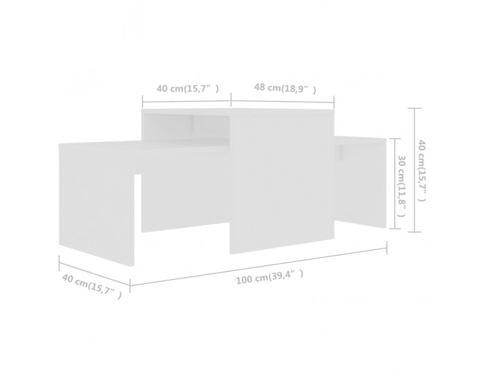 Sonata H Комплект маси за кафе, бял, 100x48x40 см, инженерно дърво