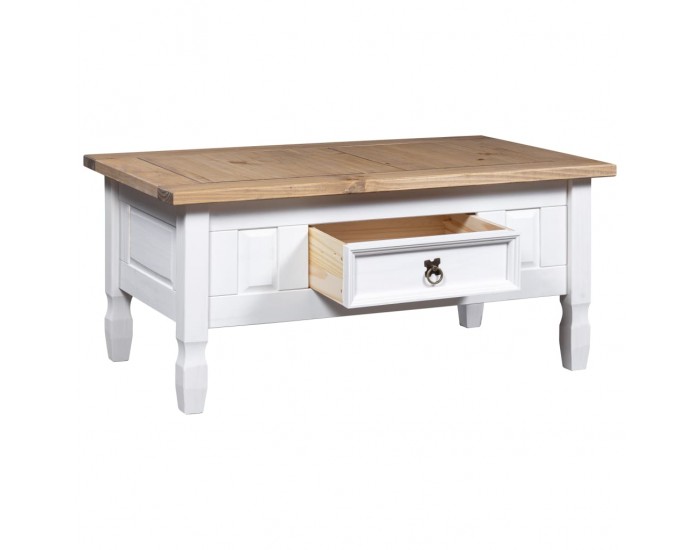 Sonata H Маса за кафе, мексикански бор, стил Корона, бяла, 100x55x44 cм