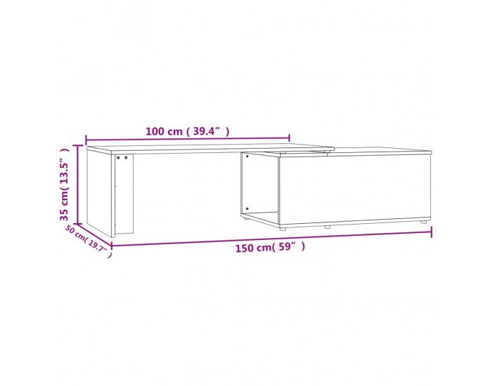 Sonata H Маса за кафе, бетонно сива, 150x50x35 см, инженерно дърво