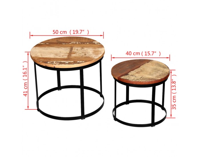 Sonata H Комплект от две маси за кафе, регенерирано дърво масив, 40/50cм