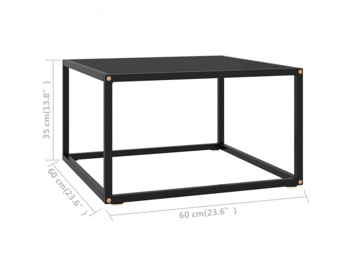 Sonata H Кафе маса, черна, с черно стъкло, 60x60x35 см