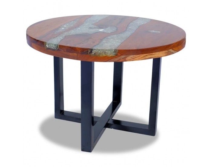 Sonata H Маса за кафе, солидно тиково дърво и смола, 60 см