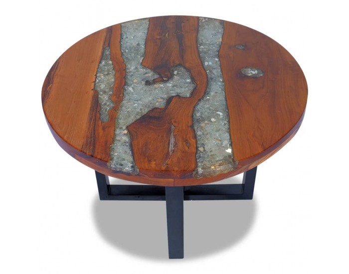 Sonata H Маса за кафе, солидно тиково дърво и смола, 60 см