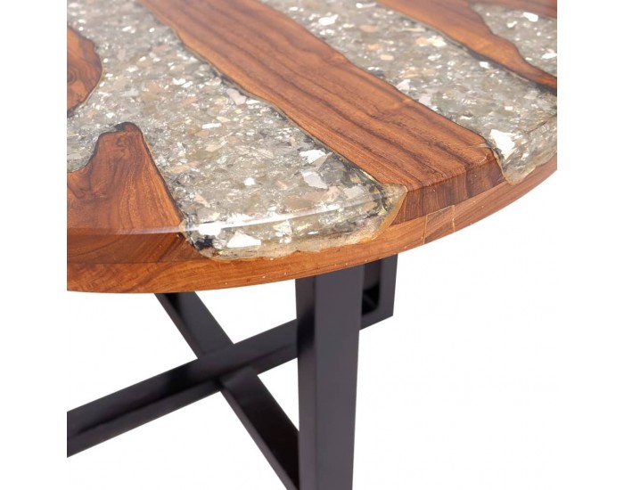 Sonata H Маса за кафе, солидно тиково дърво и смола, 60 см