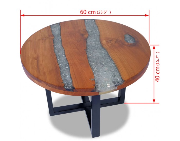 Sonata H Маса за кафе, солидно тиково дърво и смола, 60 см