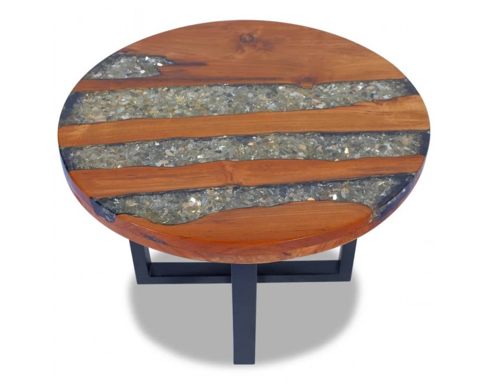 Sonata H Маса за кафе, солидно тиково дърво и смола, 60 см