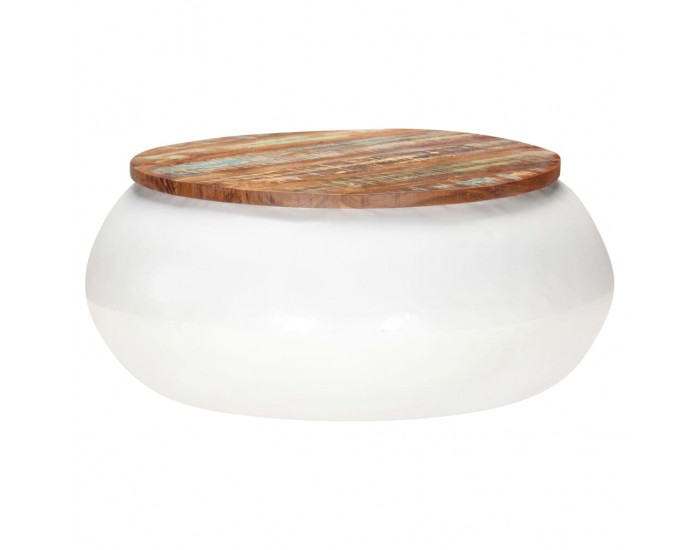 Sonata H Маса за кафе, бяла, 68x68x30 см, регенерирано дърво масив