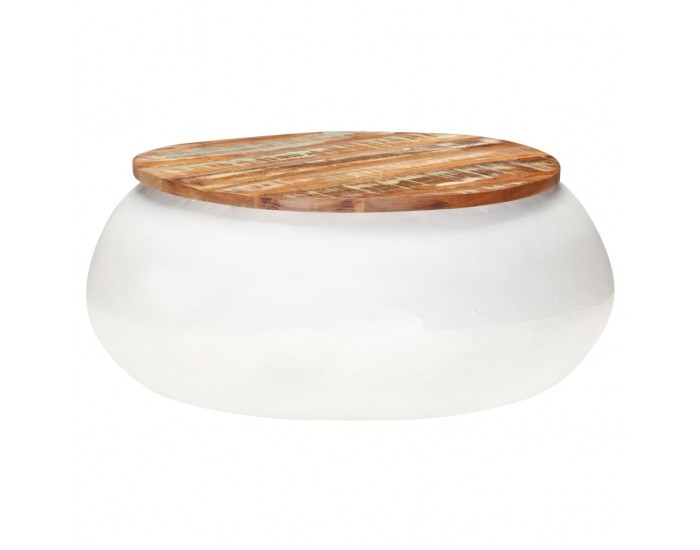 Sonata H Маса за кафе, бяла, 68x68x30 см, регенерирано дърво масив