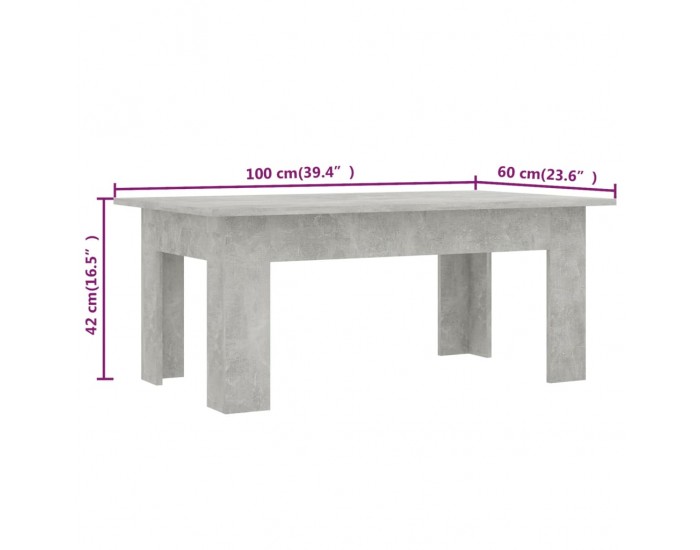 Sonata H Маса за кафе, бетонно сива, 100x60x42 см, инженерно дърво