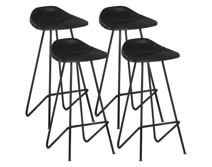 Sonata H Бар табуретки, 4 бр, черни, естествена кожа