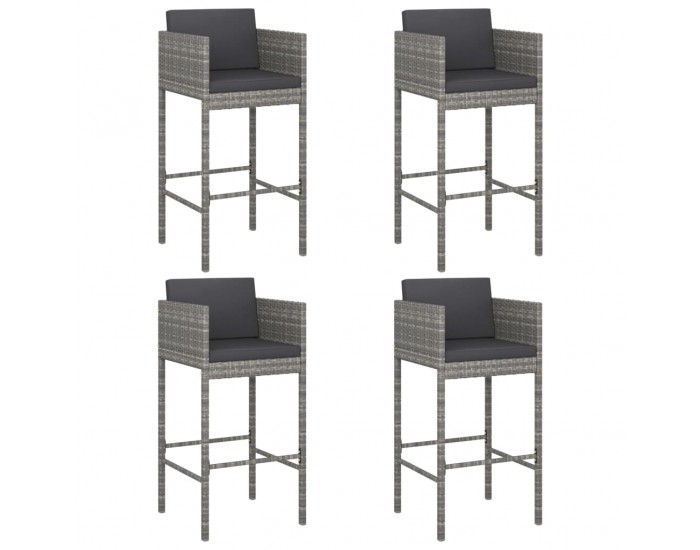Sonata H Бар табуретки с възглавници, 4 бр, сив, полиратан