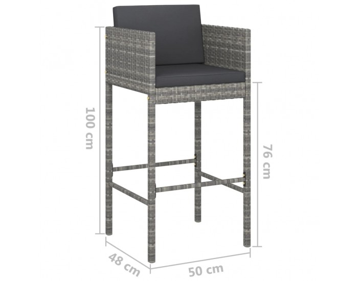 Sonata H Бар табуретки с възглавници, 4 бр, сив, полиратан