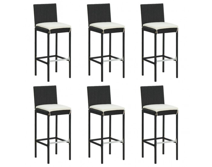 Sonata H Бар табуретки с възглавници, 6 бр, черни, полиратан