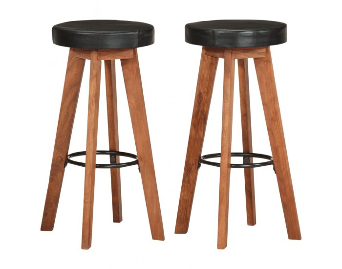 Sonata H Бар табуретки 2 бр естествена кожа и акациево дърво масив Sonata H Бар табуретки 2 бр естествена кожа и акациево дърво масив