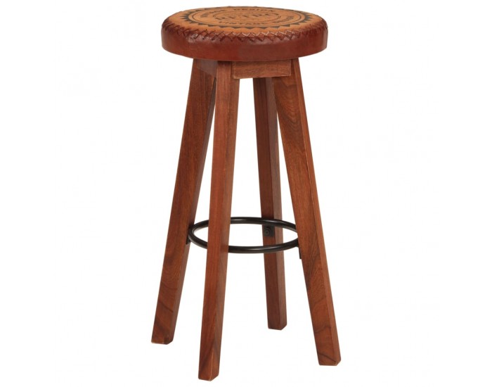 Sonata H Бар табуретки 2 бр естествена кожа и акациево дърво масив