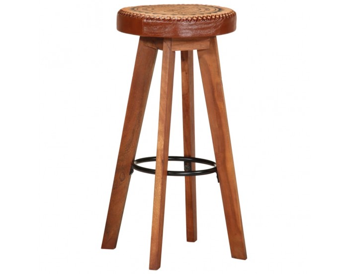 Sonata H Бар табуретки 2 бр естествена кожа и акациево дърво масив