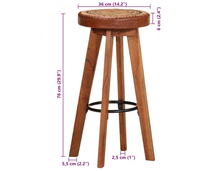 Sonata H Бар табуретки 2 бр естествена кожа и акациево дърво масив