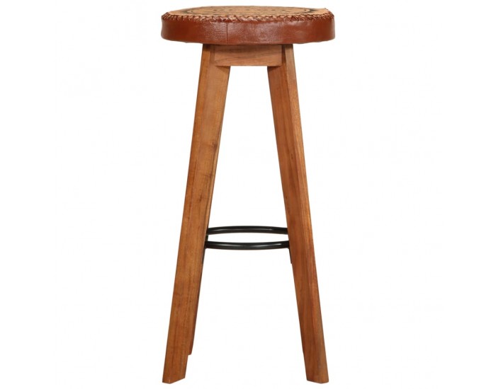 Sonata H Бар табуретки 2 бр естествена кожа и акациево дърво масив