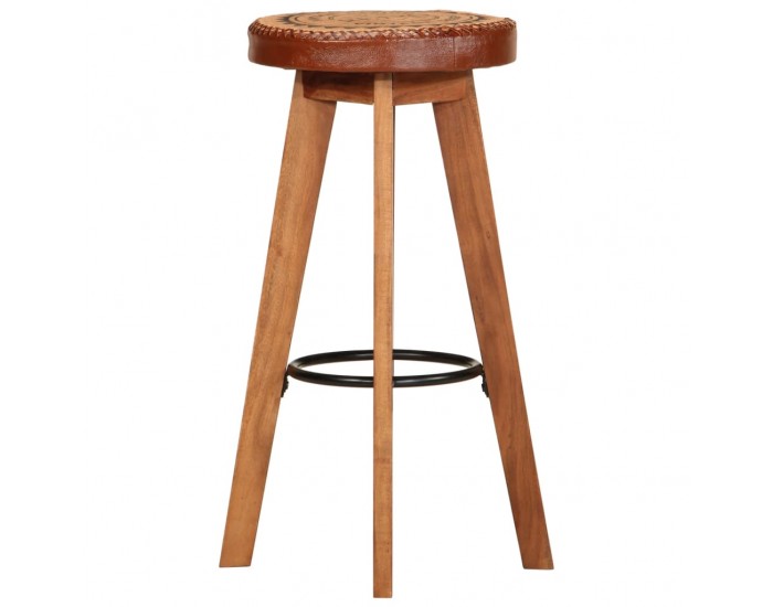 Sonata H Бар табуретки 2 бр естествена кожа и акациево дърво масив