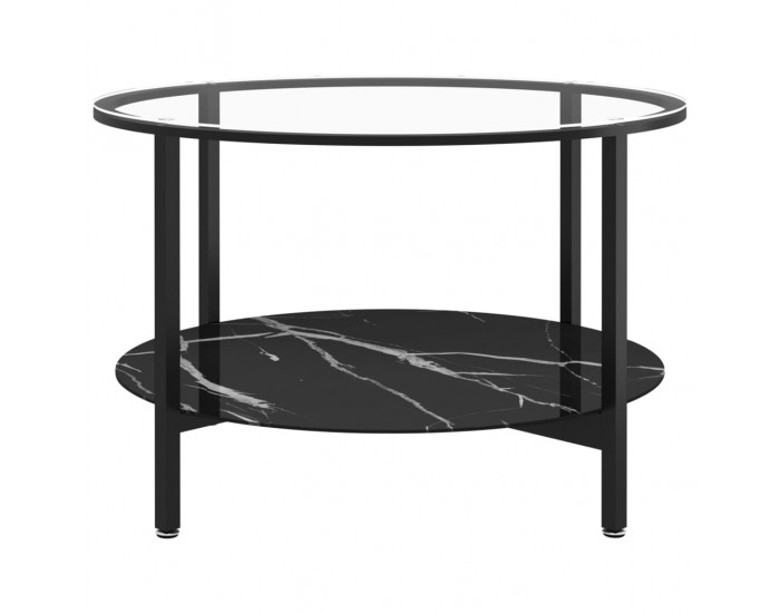 Sonata H Маса за чай, черно и черен мрамор, 70 cм, закалено стъкло