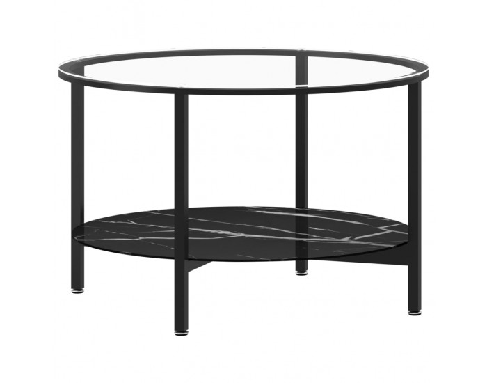 Sonata H Маса за чай, черно и черен мрамор, 70 cм, закалено стъкло