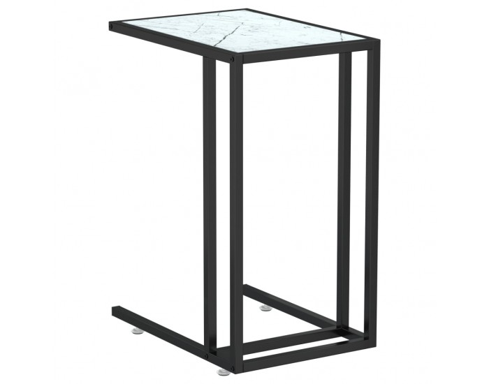 Sonata H Странична маса за компютър, бял мрамор, 50x35x65 см, стъкло