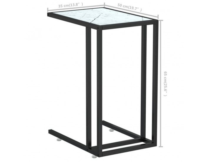 Sonata H Странична маса за компютър, бял мрамор, 50x35x65 см, стъкло