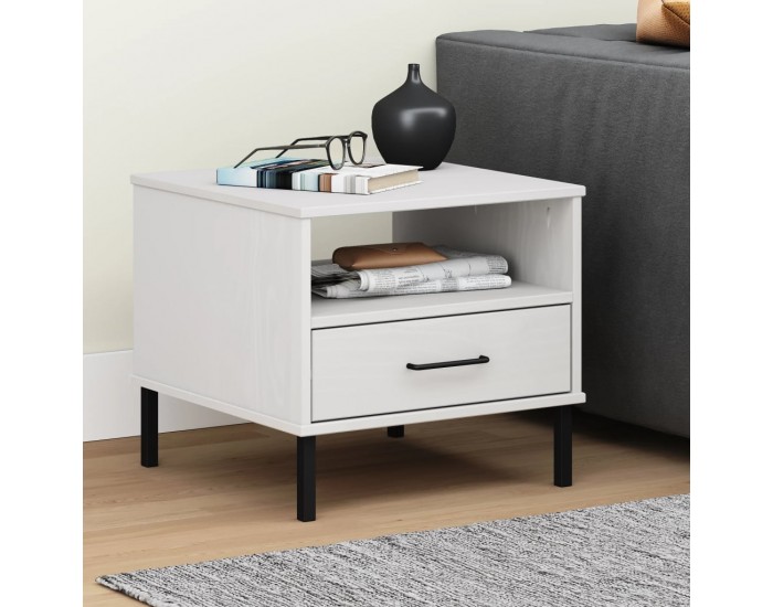 Sonata H Нощна масичка с метални крака бяла бор масив OSLO