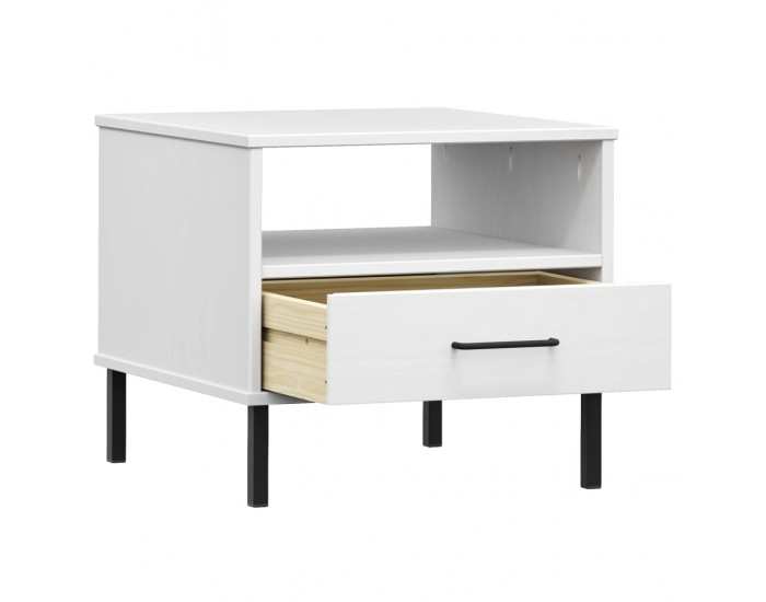 Sonata H Нощна масичка с метални крака бяла бор масив OSLO